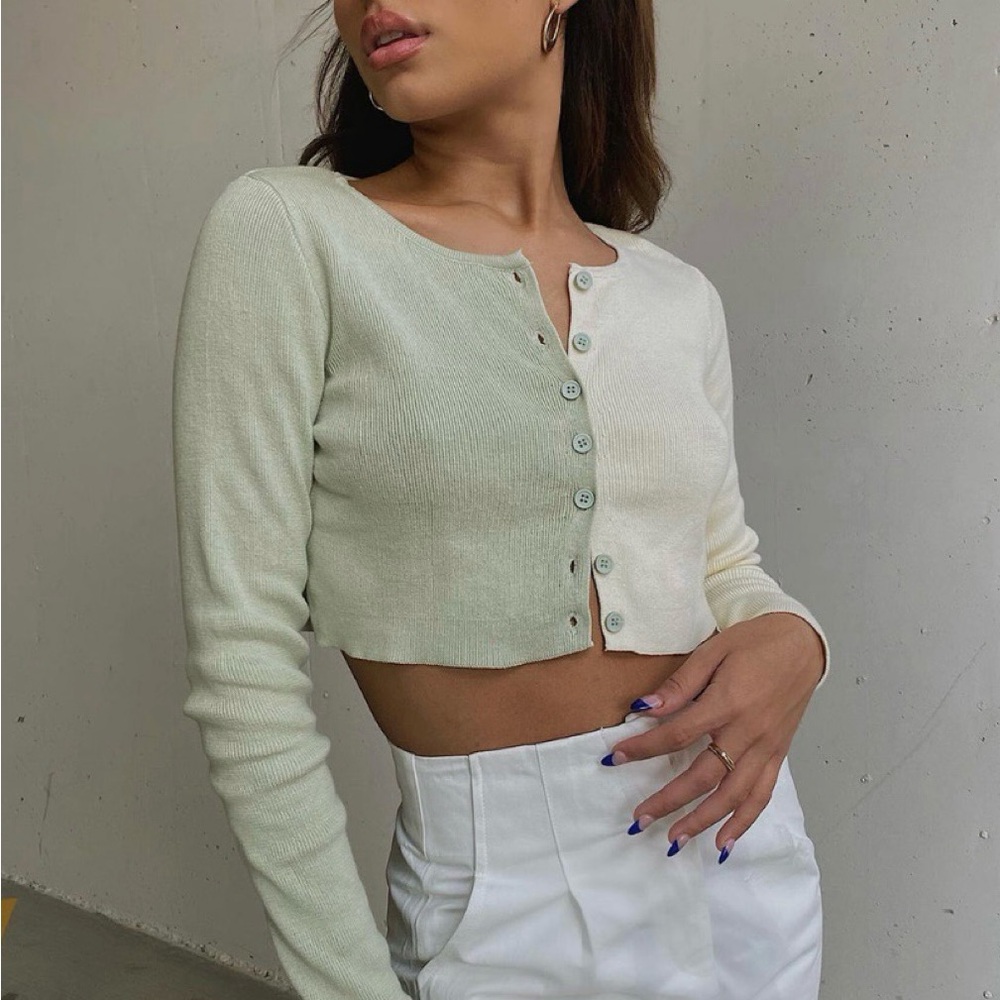 Princess Polly Cardigan Sweater Green & Cream 4